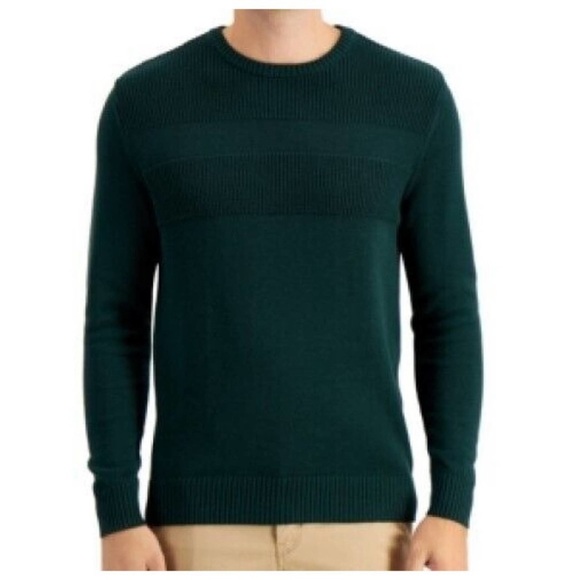 🍀 3/$30 Club Room Textured Cotton Crewneck Sweater Small Pine Grove Green ribbed - Picture 1 of 12